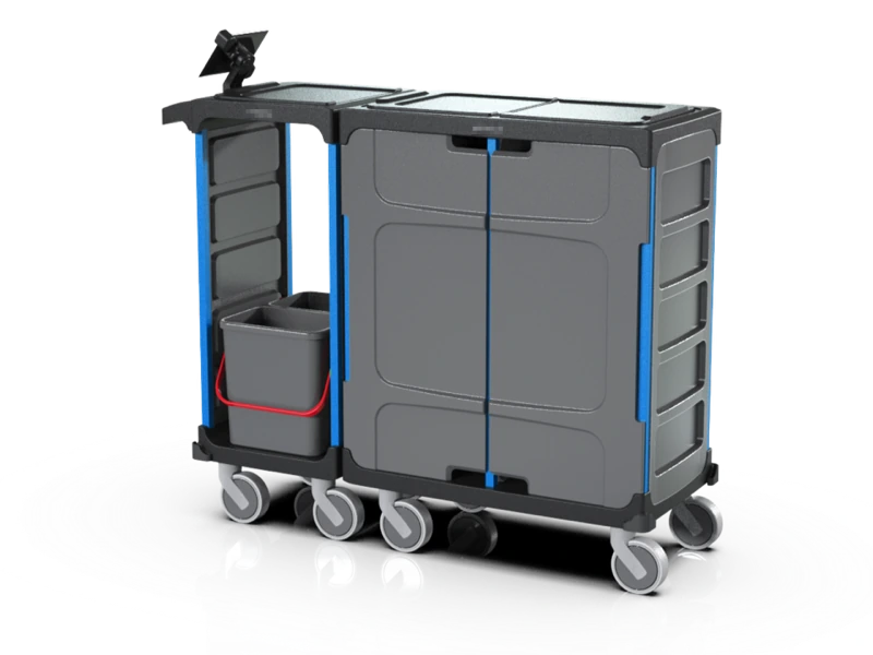 Modular cleaning cart render, front view