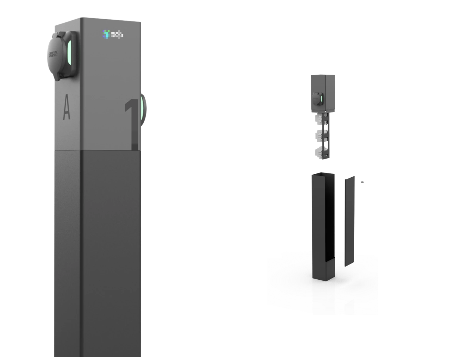 EDP low-cost EV charger render, exploded components